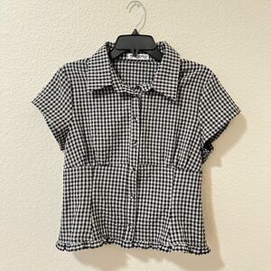 Princess Polly Black White Gingham Button-Up Crop Blouse